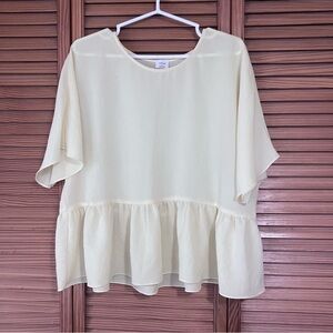 Wilfred Aritzia Babydoll Pastel Yellow Ruffle Peplum Cottagecore Blouse-Size M